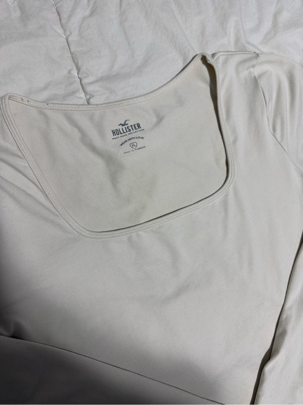 Hollister Women's Cream Square Neck Long Sleeve Top